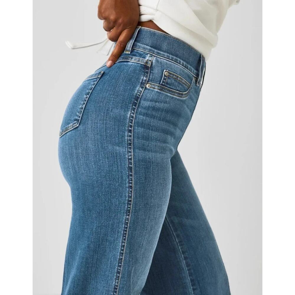 NEW $168 SPANX SMALL Seamed Front Wide Leg Denim Vintage Indigo Pull-on Jeans 32 - Picture 3 of 9